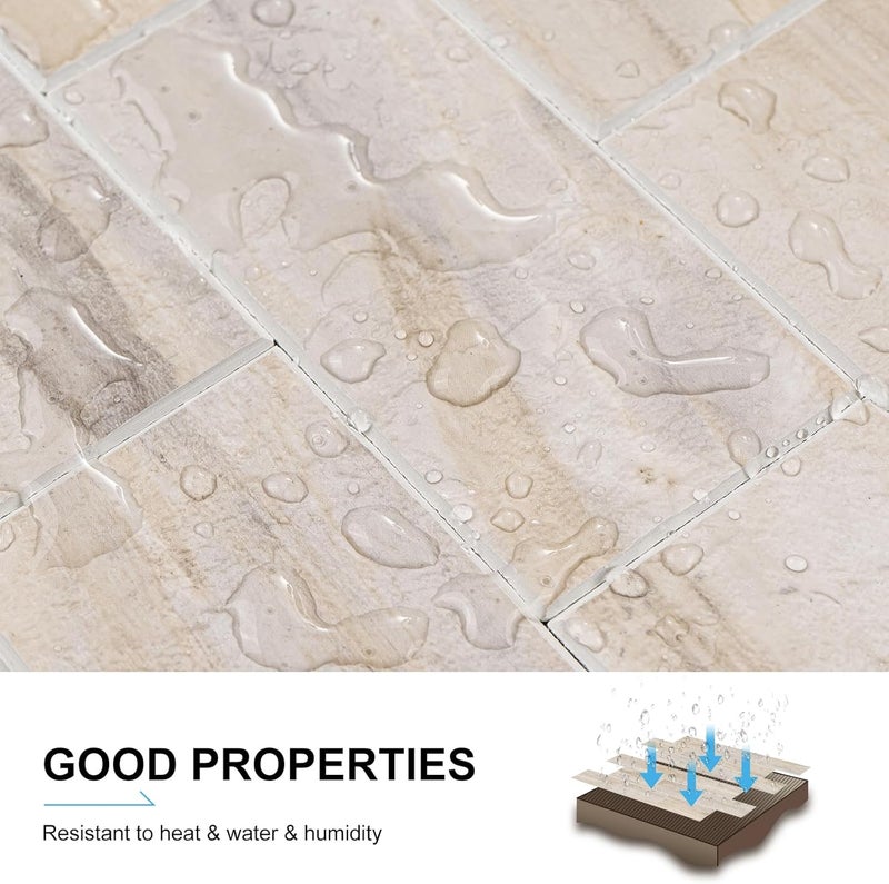 V-MOZZA 20-Sheet Peel and Stick Backsplash, Subway Tile Wall Tiles 13.5" x 5.8" 3D PVC Adhesive Stick on Tile Stick for Kitchen Fireplace (Greek Beige Marble) - Image 3